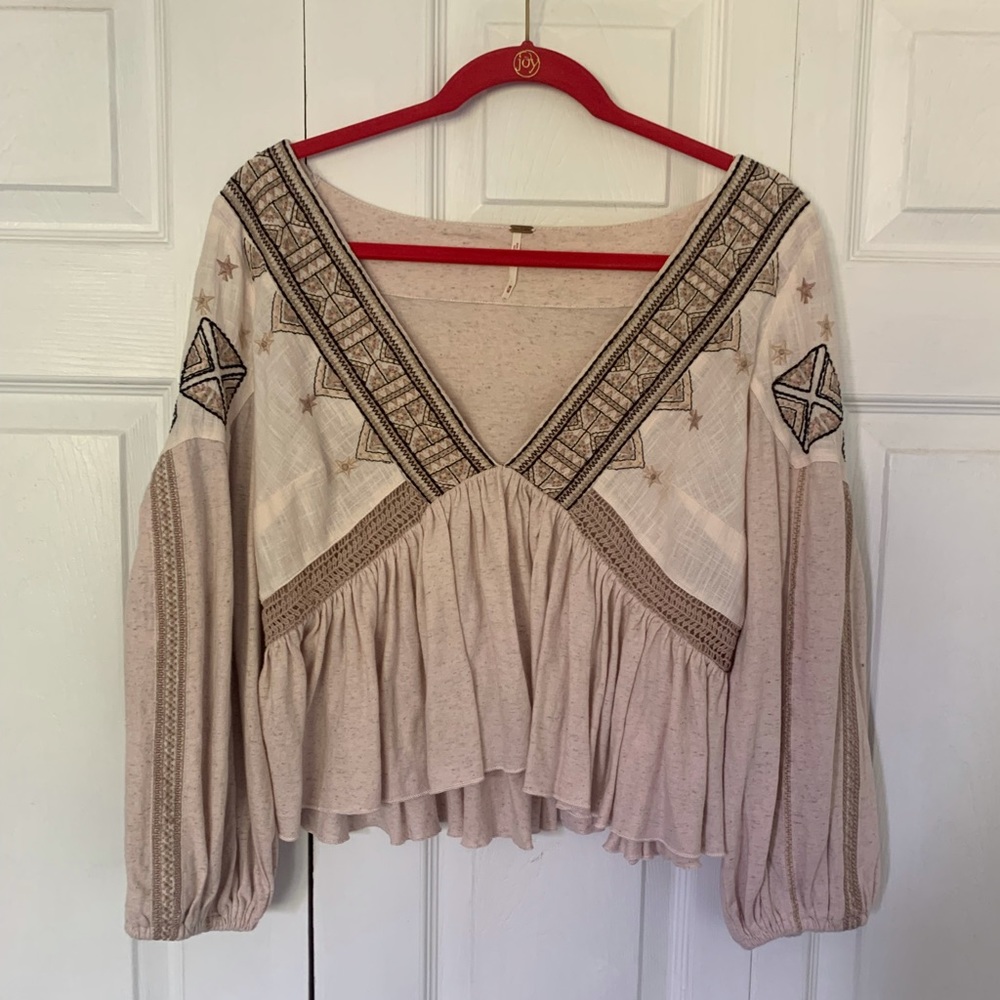 Free People Aria Embroidered Shirt-M